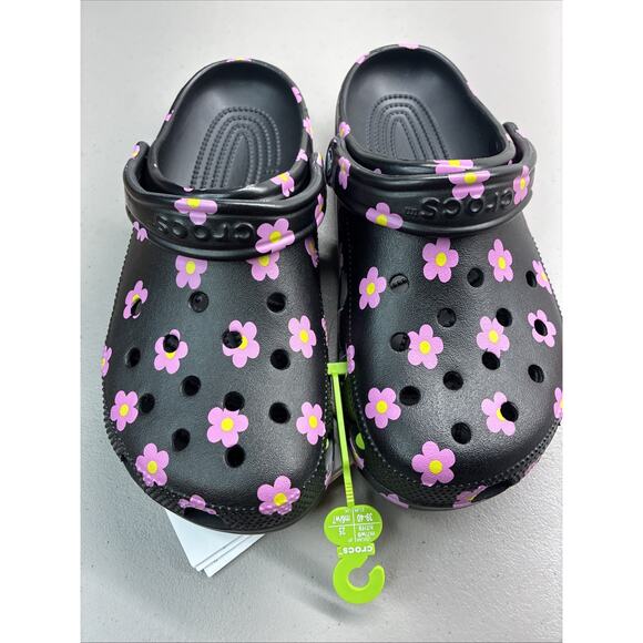 CROCS Shoes - Crocs Classic Flower Clog Black Pink Floral Unisex Sandal US Size 9 Women’s 7m
